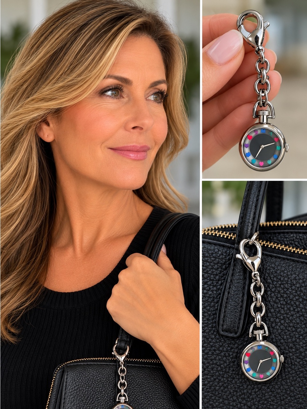Marc Jacobs Watch Keychain in Black & Silver